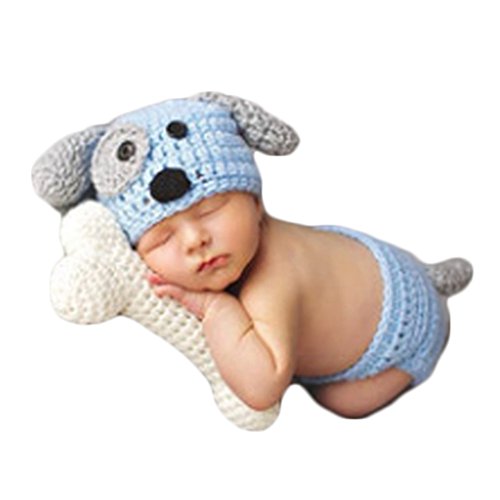 Baby Newborn Photography Props Cute Dog Handmade Crochet Knitted Unisex Baby Cap Outfit