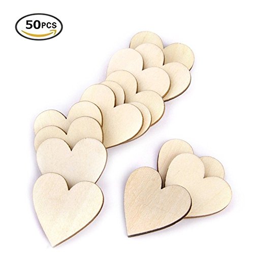 Gospire 50 x Scrabble Wood Tiles Wooden Heart shapes Laser Cut Blank Embellishments Craft Wedding Christmas Ornaments 40mm x 40mm