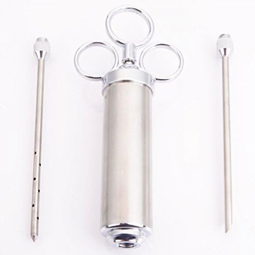 2-Ounce Stainless Steel Seasoning Injector with Marinade Needles Cooking Syringe for Home and Commercial Use