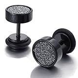 KONOV Mens Stainless Steel Carbon Fiber Stud Earrings, 8mm, Black