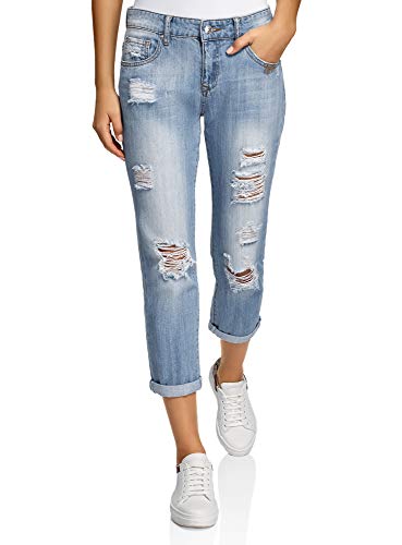 oodji Ultra Donna Jeans Boyfriend Effetto Invecchiato, Blu, 28W / 32L |  Prezzo.it
