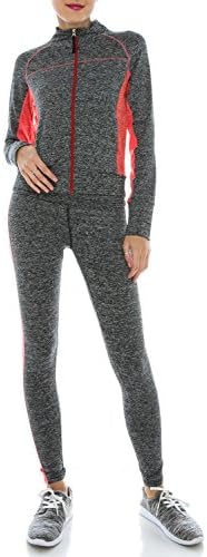 Verscos Women's Stretch 3 Pieces Compression Sets Jacket Tank Top Pant Leggings 65211