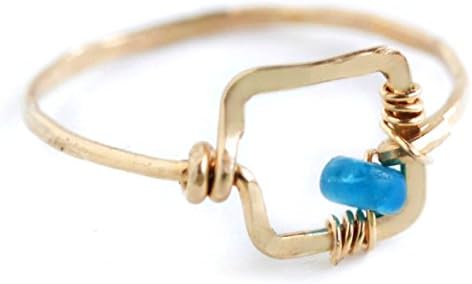 Tiny Geometric Gold Blue Square Ring - 14k Fill Aqua Apatite Gemstone Jewelry Gift - Graduation,Prom