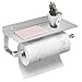 BESy Paper Towel Holder Wall Mounted for Kitchen 13 Inch, Bathroom Tissue Roll Hanger with Mobile Phone Storage Shelf,Space Aluminum, Wall Mount with Screws, Dull Polished Silver