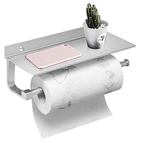 BESy Porte-Serviettes Mural en Aluminium pour Salle de Bain de 33 cm avec Support pour téléphone Portable - Fixation Murale avec vis - Argent Poli Mat