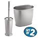 mDesign Modern Compact Freestanding Plastic Toilet Bowl Brush and Oval Wastebasket Garbage Can Combo Set for Bathroom Storage - Sturdy, Deep Cleaning - Set of 2 - Silver