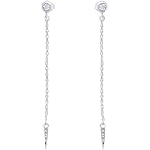Minimalist Dainty Delicate 14K Gold Plated 925 Sterling Silver Natural Diamond Accent Chain Drop Dangle Chain Earring For Women (0.02 Cttw, I-J Color, I2-I3 Clarity)