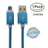KingCool Micro USB Charge Cable 6.6 ft/2m Durable Braided Nylon V8 High Speed USB Data Transfer Cable Data Sync USB Charger Cord for Android, Samsung, HTC and More(Blue)