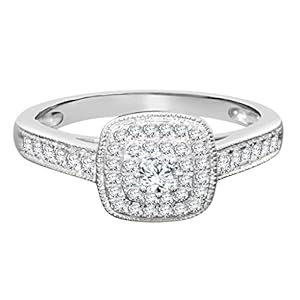 WD 10k White Gold Real Diamond Engagement Ring for Her (0.54cttw, H-I Color, SI1-I1 Clarity)
