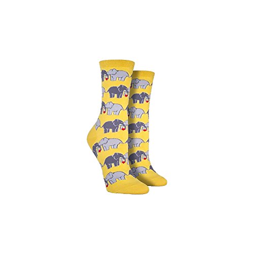 Socksmith Women's Socks Elephant Love Crew Buttercup 1pair, (Sock size 9-11 fits Shoe size 5-10-5)