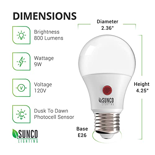 Sunco Lighting Dusk to Dawn Light Bulbs Outdoor Light Sensing Bulb