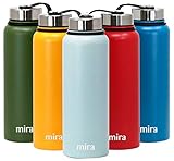 MIRA 40 oz Stainless Steel Vacuum Insulated Wide Mouth Water Bottle | Thermos Keeps Cold for 24 Hours, Hot for 12 Hours | Double Walled Powder Coated Travel Flask | Pearl Blue