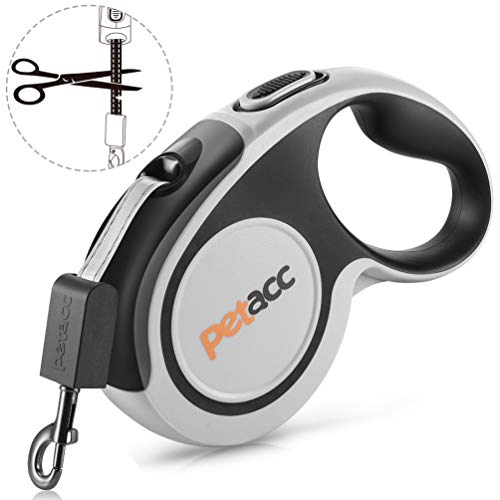 Petacc Retractable Dog Leash, Reuse Design, 360° Tangle Free, Heavy Duty Pet Walking Leash for Medium Dogs,16ft Strong Reflective Nylon Tape, One-Handed Brake, Pause, Lock(Grey, Medium) - Thumbnail 7
