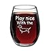 Play Nice With The Wiener - Funny Stemless Wine Glass 15oz - Wine Gift - Dachshund Lover - Unique Gift for Her - Perfect Birthday Gift for Women