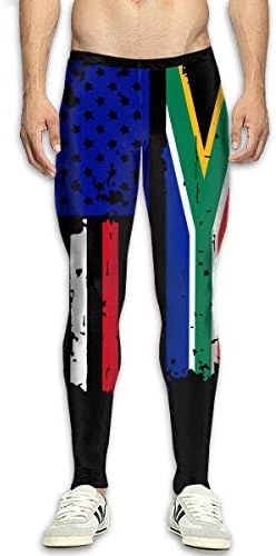 NKUANYJYDKN7 Men's South African American USA Flag Pride Yoga Pants Sports Tights Pants Baselayer Running Leggings
