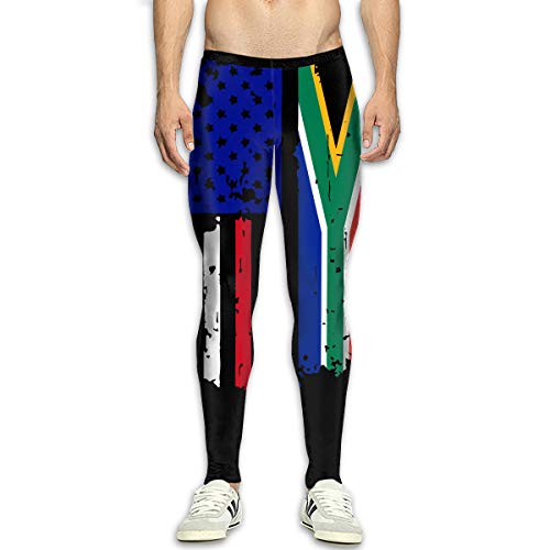 NKUANYJYDKN7 Men's South African American USA Flag Pride Yoga Pants Sports Tights Pants Baselayer Running Leggings