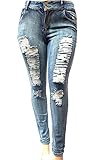 WOMENS PLUS SIZE Acid Wash Distressed Ripped BLUE SKINNY DENIM JEANS PANTS