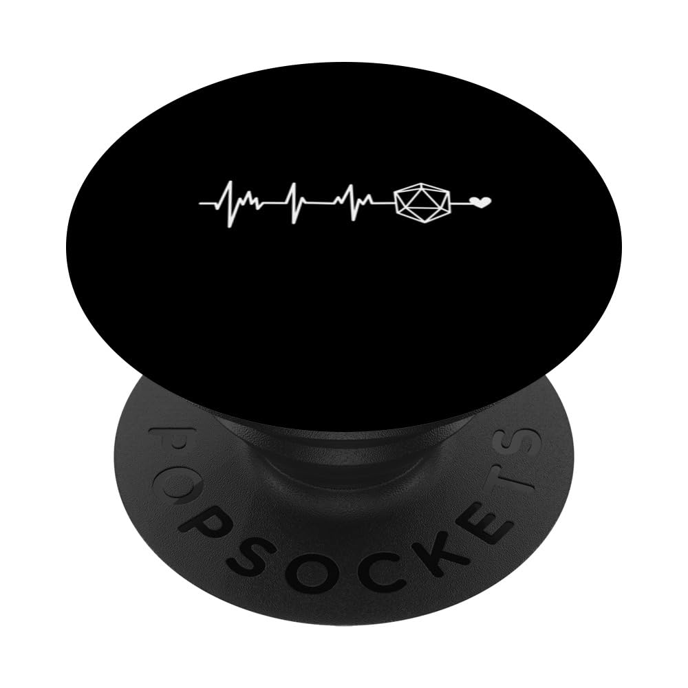 RPG Gamer Minimalist D20 Dice Heartbeat Nerdy Men Women PopSockets Swappable PopGrip