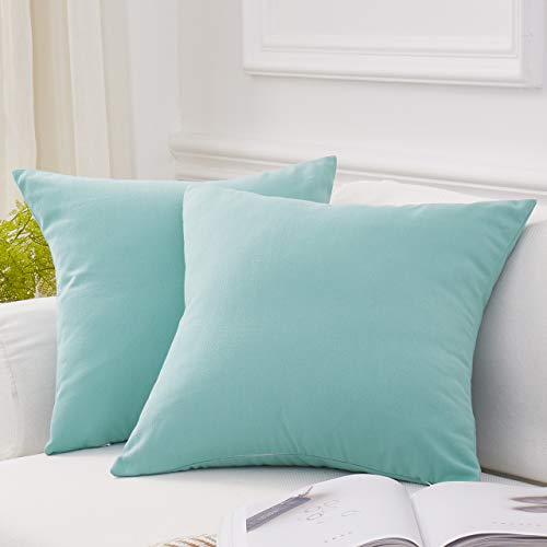 MoMA Decorative Throw Pillow Covers (Set of 2) - Linen Blend Pillow Cover Sham Cushion Cover - Throw Pillow Cover - Sofa Throw Pillow Cover - Square Decorative Pillowcase - Teal Blue Green - 18" x 18"