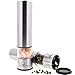 Electric Salt And Pepper Grinder Set by Home Improvement City - Battery Operated Stainless Steel Mills With LED Lights And Clear Acrylic Glass - Automatic One Hand Operation And Adjustable Coarseness