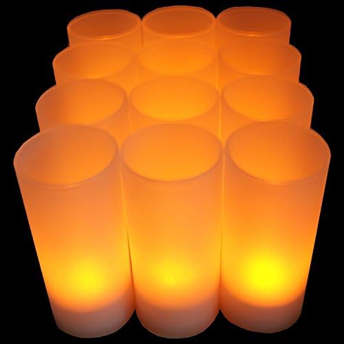 12pcs Set Flameless Rechargeable Tea Light Candles w/ Frosted Votive Holders
