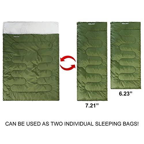 Sleeping Bag - 4 Seasons Warm Cold Weather Lightweight, Portable, Waterproof Sleeping Bag with Compression Sack for Adults & Kids - Indoor & Outdoor: Camping, Backpacking, Hiking (Army Green/ Double) - Thumbnail 5