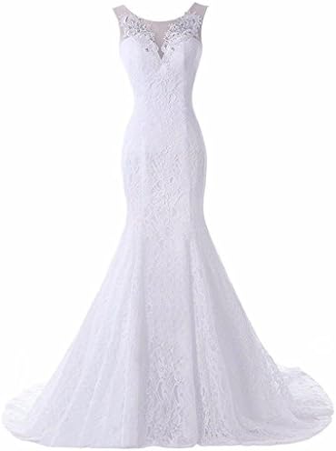 Taobei Women's Lace Mermaid Wedding Dresses Long Formal Bridal Gowns White-16