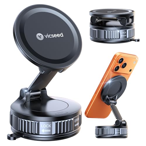 VICSEED Military Mobile Phone Holder Car Magnet for Magsafe Car Mount [36 kg Nano Vacuum Suction Cup & N58 Magnet] 360° Rotatable, Magnetic Car Mobile Phone Holder, Car Holder for All Mobile Phones