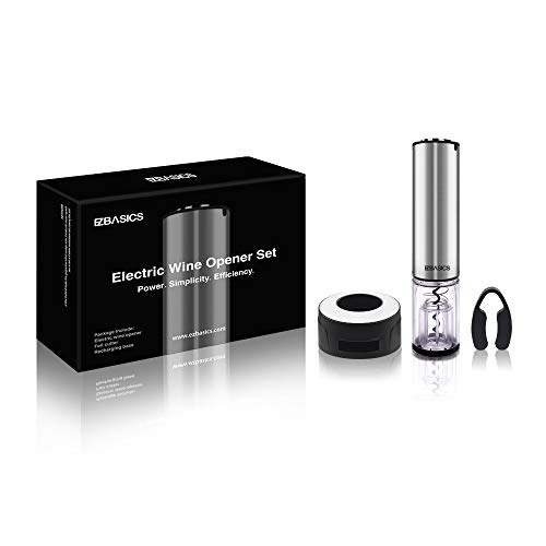 EZBASICS Electric Wine Opener Set, Cordless Stainless Steel Automatic Electric Wine Bottle