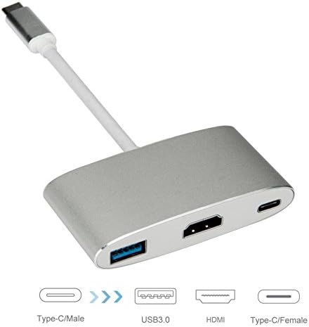 T circle USB 3.1 Type-C To HDMI Adapter 4K+USB 3.0+USB-C Converter Cable Digital USB Charging Cable with Aluminum Projection for 2016 MacBook Pro, Chromebook Pixel and More Type C Devices - Silver