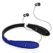 Dostyle Bluetooth Headset, Wireless Bluetooth Stereo Headphones Headsets Neckband Foldable Sweatproof with Retractable Earbuds with Microphone(Blue)