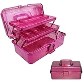 3 Layer Stackable Arts and Crafts Organizer Storage, Multipurpose Sewing Box Plastic Tackle Box Organizer with Lib, Storage for Tools, Makeup, Snack, Art Supply, Sewing Supply(Fuchsia)