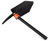 Survival Shovel - Folding Shovel with Pick Axe, Saw, and Fire Starter for Hiking, Camping, Entrenching, and Backcountry (Black with Fire Starter)