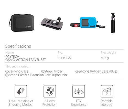 Sodoop 4 in 1 Video Shooting Accessories Set for DJI OSMO Action Camera, Portable Handheld Carrying Case Hard Bag Tripod Holder Strap Fixing Seat Silicone Protective Cover(Blue) Tripod Selfie Stick