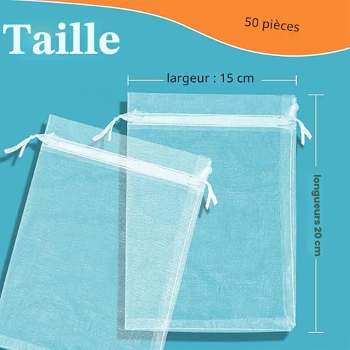 Dahi 50 x Organza Bags 15 x 20 cm White Organza Gift Bags for Weddings, Festivals, Parties, Gifts, Christmas