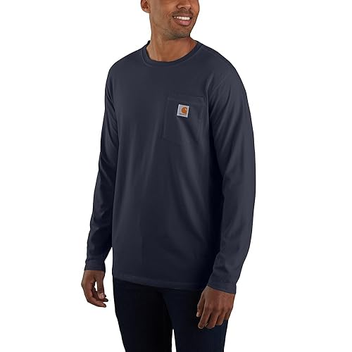 Carhartt Men's Force Relaxed Fit Midweight Long-Sleeve Pocket T-Shirt, Navy, XX-Large/Tall