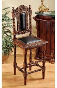 Hand-carved Solid Mahogany Antique Replica Gothic Bar Stool