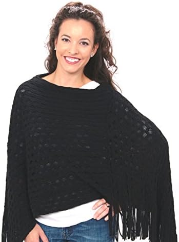 V-Neck Knit Pullover Fringed Poncho. Adorable and Affordable!