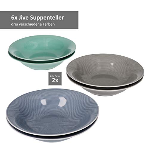 VAN WELL Kombi-Service Jive für 6 Personen I Geschirr-Set in verschiedenen Farben I Tassen Suppenteller Kuchenteller Speiseteller I Buntes Geschirrset aus edlem Porzellan 24-tlg. I bunt – Bild 6