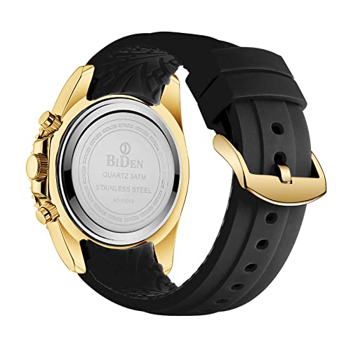 BIDEN Mens Chronograph Gold Waterproof Date Analog Quartz Watch