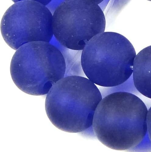 SpkBead 25 Frosted Sea Glass Round Beads Matte Cobalt Blue Jewelry Making Stone Craft (Free Photo Ebook)
