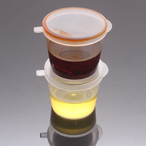 Zicome 1-Ounce Plastic Disposable Cups with Lids for Sauces, Salad Dressings, 100 Counts