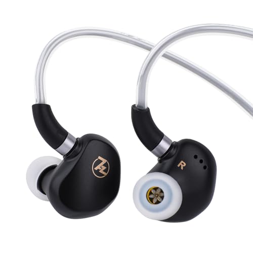Linsoul 7HZ G1 In-Ear Monitor,Cuffie IEM con Diaframma Dinamico DLC da 10 mm,Auricolari da Gaming con Cavo Placcato Argento OFC Staccabile per Musicisti Audiofili (3.5mm Con Mic, Nero)