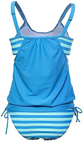 KDHJJOLY Soft Women Lined Up Stripes Double Up Tankini Two Pieces Swimsuit Set Bikini Swimwear ,TXZ9021-Blue-2XL Blue-1XX-Large Hot