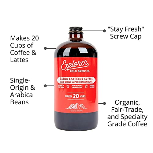 Explorer Extra Caffeine Cold Brew Coffee Concentrate 32oz Bottle, 10x