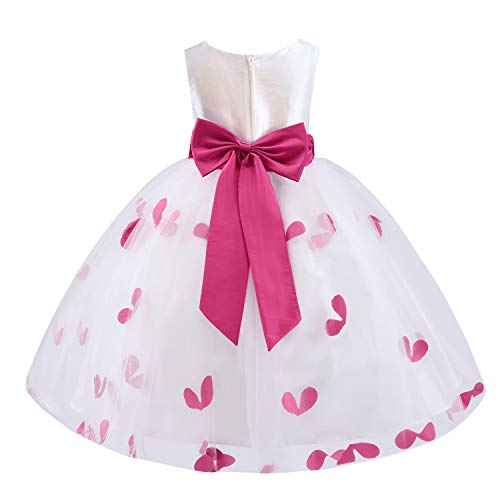 Easter Day Girls Tutu Bow Dress Flower Petals Princess Dress with 3D Roses for Birthday Wedding Party (7/8, Red)