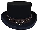 100% Wool Victorian Western STEAMPUNK Costume Top Hat With Leather Band and Chain