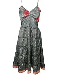 Lenore Womens Sundress Spaghetti Strap Recycled Sari Vintage Printed Summer Holiday Sexy Dresses S/M