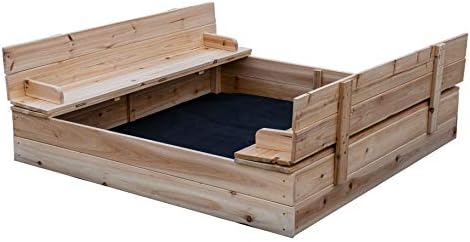 Be Mindful | 50" x 48" Solid Wood Sandbox with Lid and Bench Seat