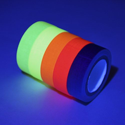 Smiday 6 Pcs Fluorescent Cloth Tape,UV light Reactive Fluorescent Neon Cloth Matte Finish Tape for Home Floor Decoration or DIY Crafts. (6 Colour)